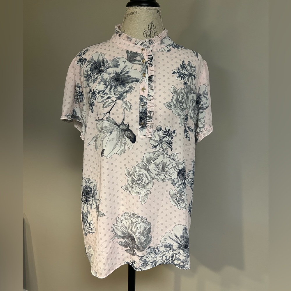 Tommy Hilfiger Blouse Floral Light Pink Ruffle Top Lightweight Summer spring XL
